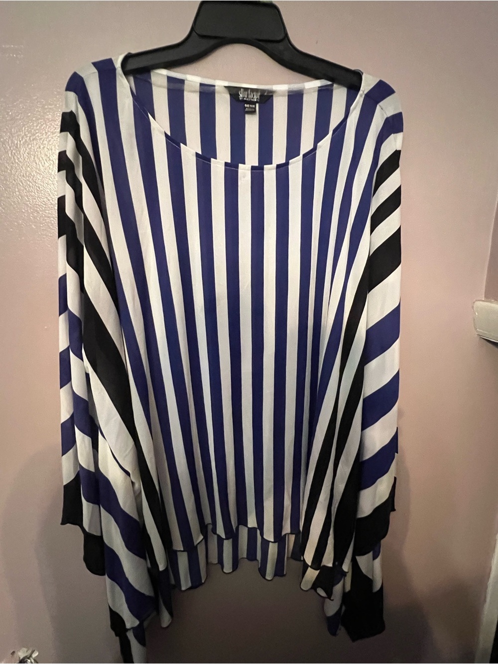 Studio One Blue, White & Black Vertical Stripe Tunic Pocho Style Size 2-3 XL
